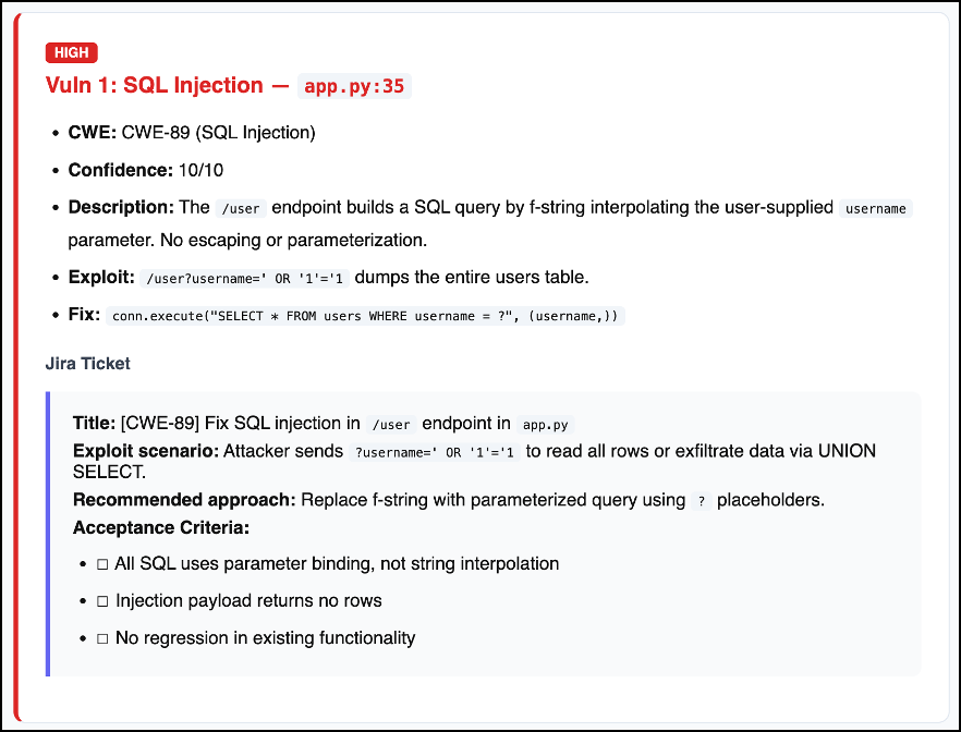 Output format is in bullet list format with bold labels and more details.